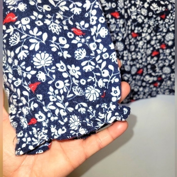Janie and Jack Red Birds Floral Flannel Navy Blue Winter Pajama Shirt Size 10 - Picture 10 of 11